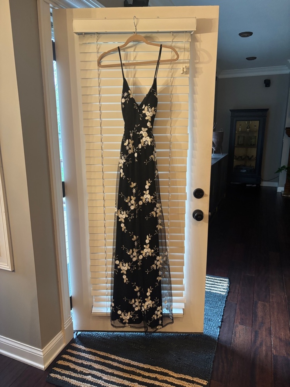 Black Floral Embroidered Spaghetti Strap Maxi Dress